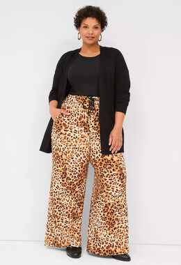 NEW Lane Bryant Plus Size Pull on Drawstring Leopard Wide Leg Pants Sz 26/28